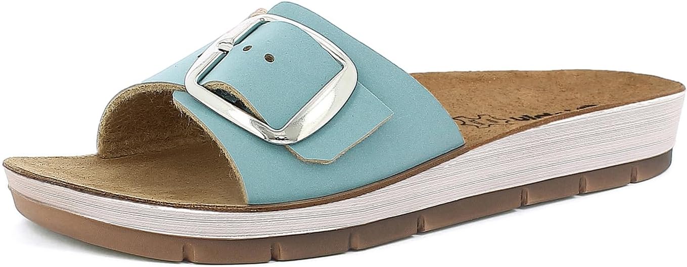 inblu Ciabatte Donna a Fascia con Maxi Fibbia e Plantare in Vera Pelle, Sandali