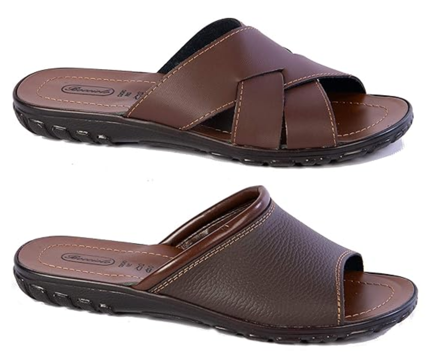 Bocciolo Ciabatte Uomo Aperte Incrociate Classiche Vera Pelle Made in Italy Plantare Cuoio
