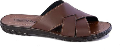 Bocciolo Ciabatte Uomo Aperte Incrociate Classiche Vera Pelle Made in Italy Plantare Cuoio