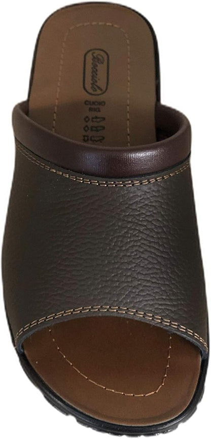 Bocciolo Ciabatte Uomo Aperte Incrociate Classiche Vera Pelle Made in Italy Plantare Cuoio