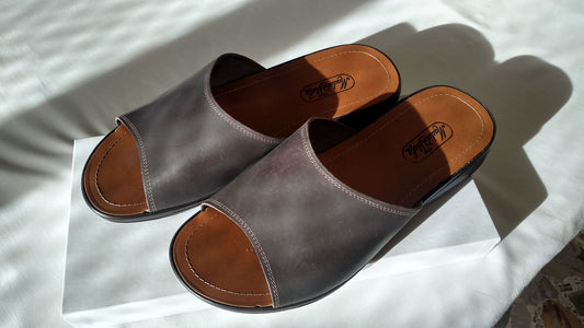 Bocciolo Ciabatte Uomo Aperte Incrociate Classiche Vera Pelle Made in Italy Plantare Cuoio