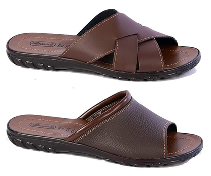 Bocciolo Ciabatte Uomo Aperte Incrociate Classiche Vera Pelle Made in Italy Plantare Cuoio